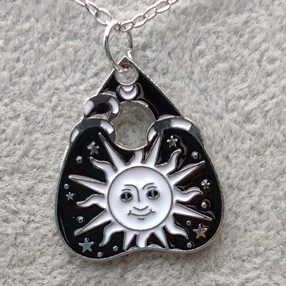 2/$10 Sun Planchette Pendant Necklace - Black and Silver